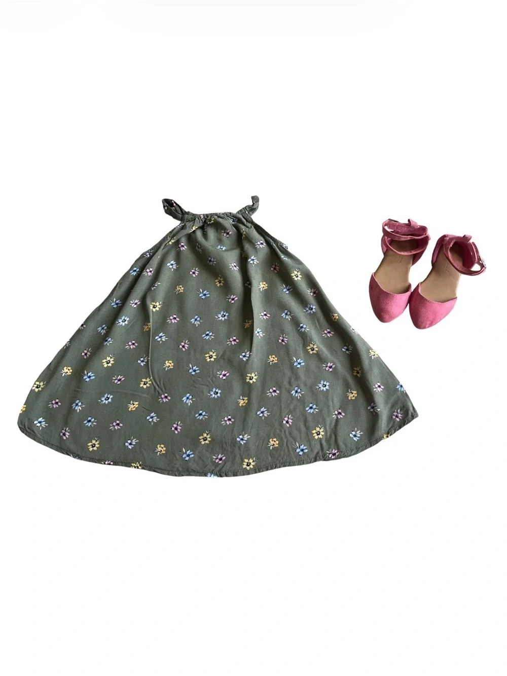Old Navy Floral dress 18-24m with Pink suede ballet flats 6